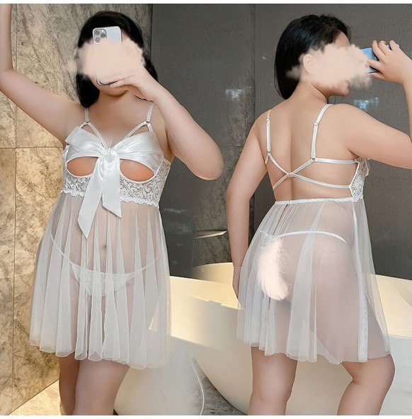 FEE ET MOI - Open Bust Underwire Nightgown (Plus Size - White) FEE ET MOI - Open Bust Underwire Nightgown (Plus Size - White)